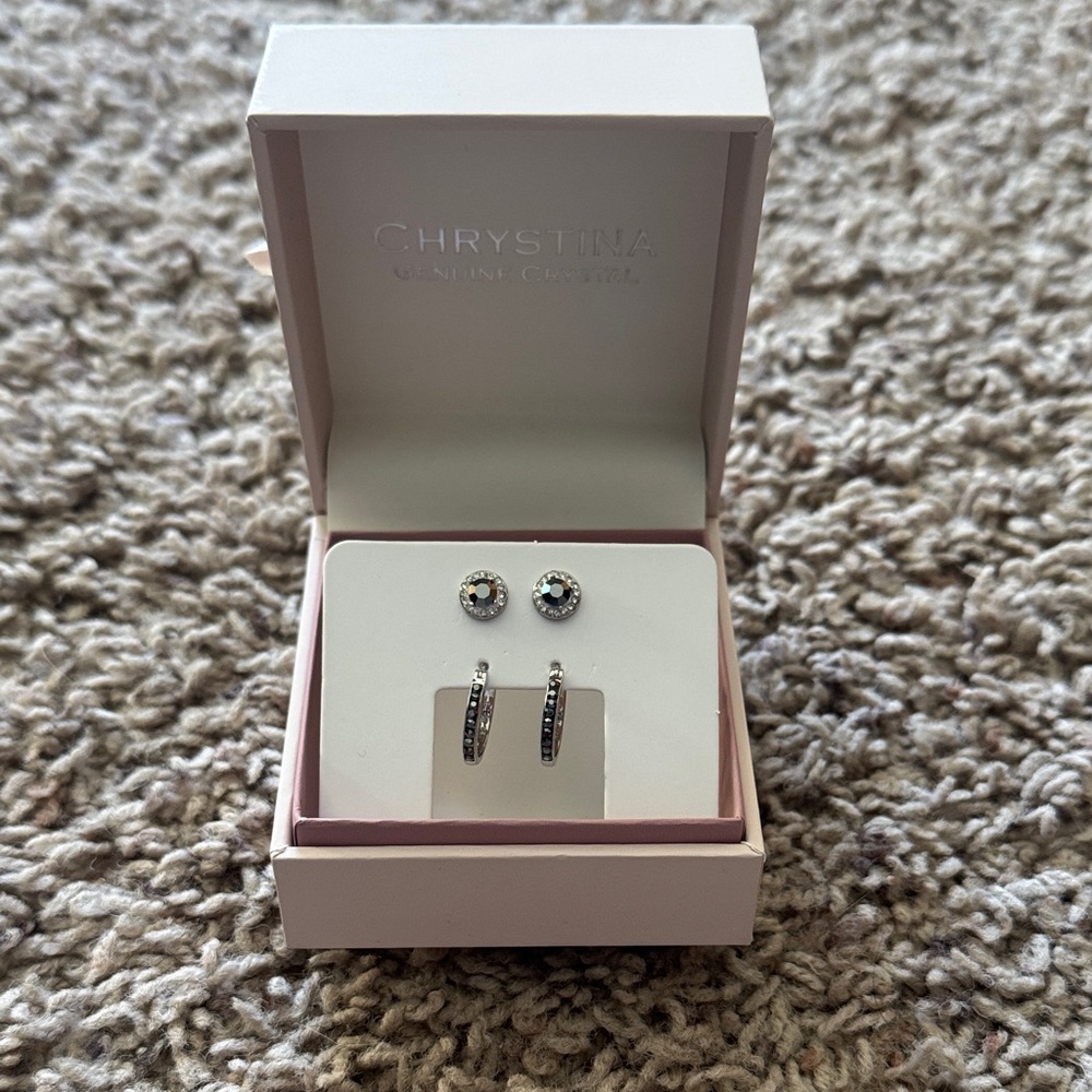 Silver and Black Earring Set